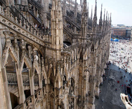 Piazza del Duomo seen from the cathedrals roofs during noonの写真素材