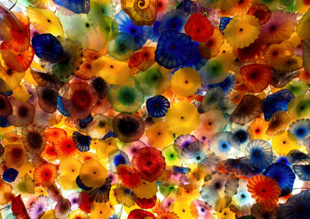Color Explosion with colored round glasses in Las Vegas Hotel Lobby Ceilingの写真素材