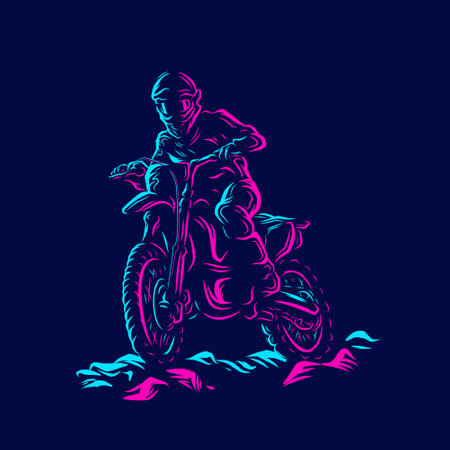 Motocross bike rider Line. Pop Art  . Colorful design with dark background. Abstract vector illustration.のイラスト素材