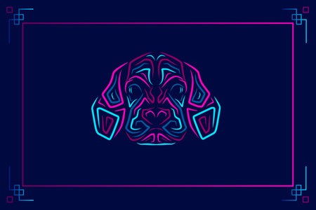 Dog line pop art portrait colorful design with dark background. Abstract vector illustrationのイラスト素材