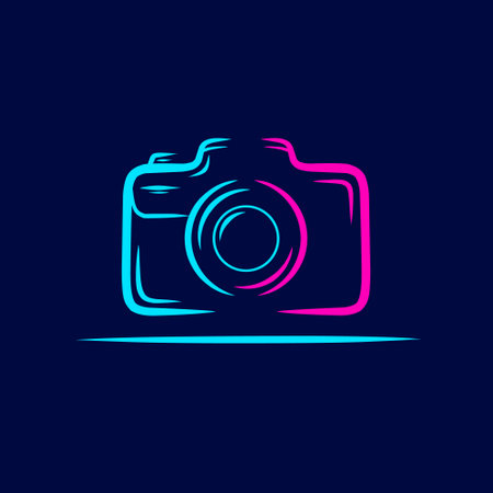 Camera dslr Line.  Colorful design with dark background. Abstract vector illustration.のイラスト素材