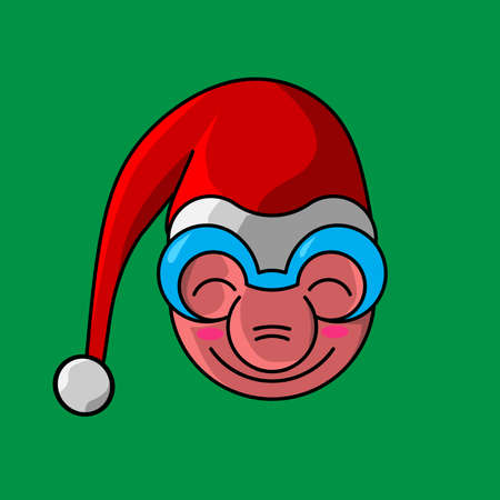 christmas dwarf cartoon  with santa claus cap logo design on isolated backgroundのイラスト素材