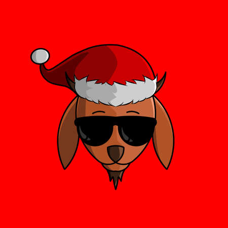 christmas goat cartoon  with santa claus cap logo design on isolated backgroundのイラスト素材