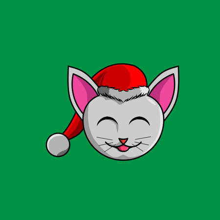 christmas cat cartoon  with santa claus cap logo design on isolated backgroundのイラスト素材