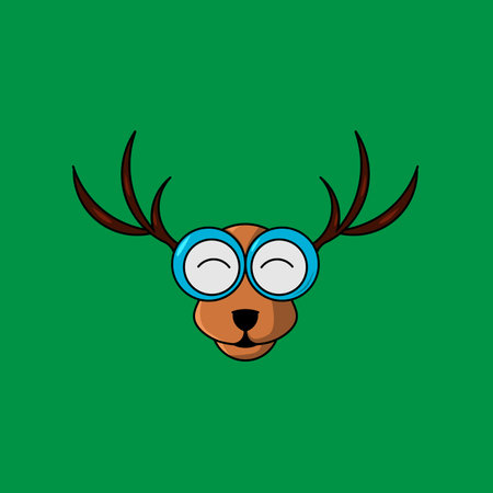 christmas deer cartoon  with santa claus cap logo design on isolated backgroundのイラスト素材