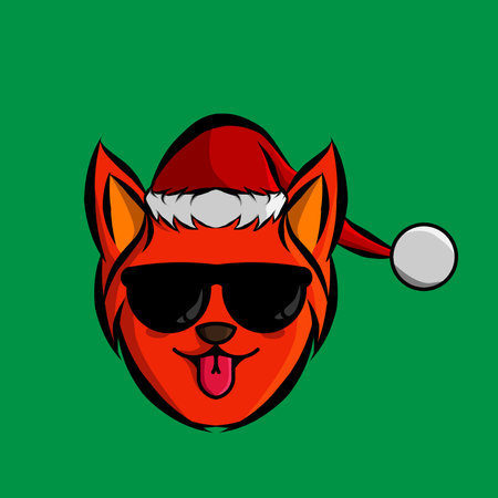 christmas dog cartoon  with santa claus cap logo design on isolated backgroundのイラスト素材