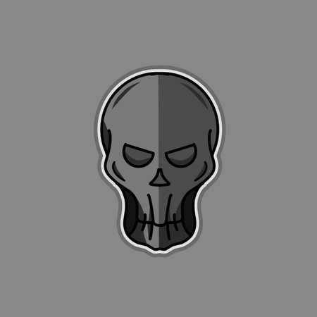 Skull logo, icon or illustration, vector of skeleton. Mascot design wallpaper with grey background on Halloween festival.Vector illustration.のイラスト素材