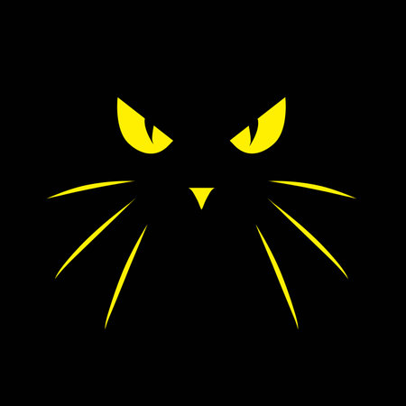 Cat's eye logo design. Eyes of a yellow cat in the dark for Happy Halloween Background. Vector illustration.のイラスト素材