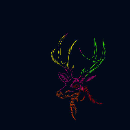 Deer on christmas logo line pop art portrait colorful design with dark background. Abstract vector illustration.のイラスト素材