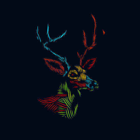Deer on christmas logo line pop art portrait colorful design with dark background. Abstract vector illustration.のイラスト素材