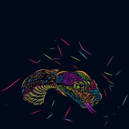 the cobra viper snake head line pop art potrait colorful logo design with dark backgroundのイラスト素材