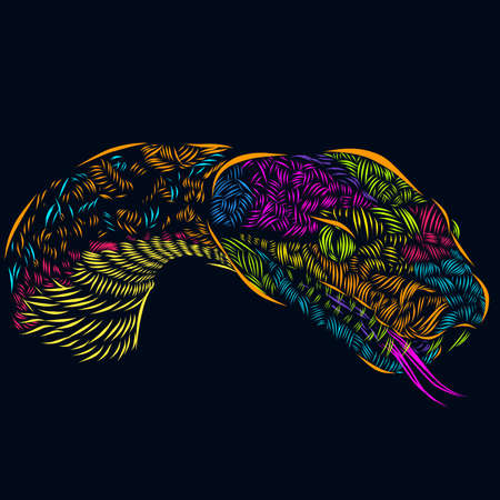 the cobra viper snake head line pop art potrait colorful logo design with dark backgroundのイラスト素材