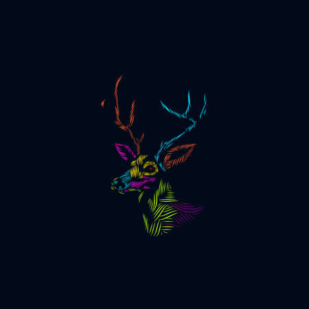 Deer on christmas logo line pop art portrait colorful design with dark background. Abstract vector illustration.のイラスト素材