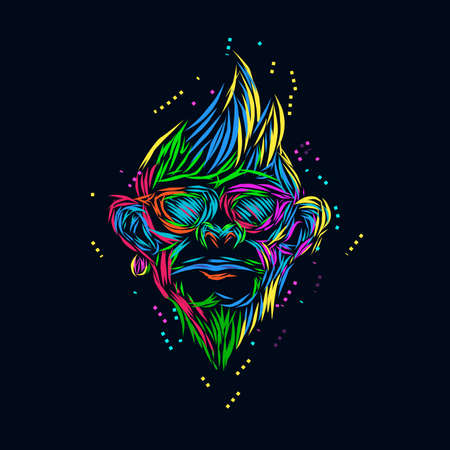 the monkey line pop art potrait colorful logo design with dark backgroundのイラスト素材