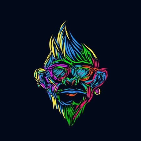 the monkey line pop art potrait colorful logo design with dark backgroundのイラスト素材
