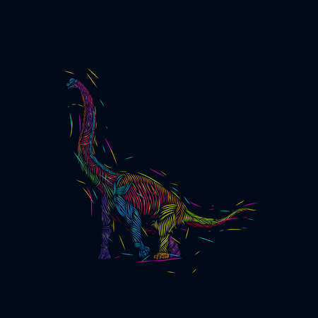 the brontosaurus dino line pop art potrait colorful logo design with dark backgroundのイラスト素材