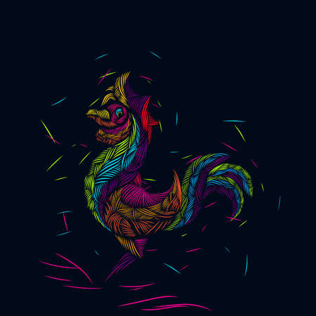 the cock chicken line pop art potrait colorful logo design with dark backgroundのイラスト素材