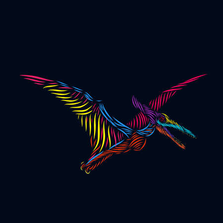 the pterodactyl line pop art potrait logo colorful design with dark backgroundのイラスト素材