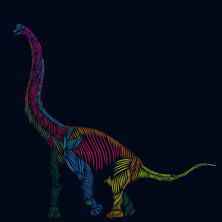the brontosaurus dino line pop art potrait colorful logo design with dark backgroundのイラスト素材