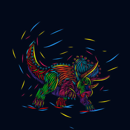 the brontosaurus dino line pop art potrait colorful logo design with dark backgroundのイラスト素材