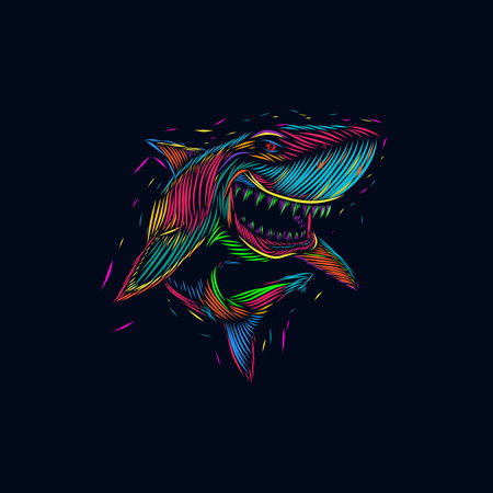 the shark line pop art potrait colorful logo design with dark backgroundのイラスト素材