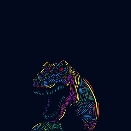 the dinosaur t rex line pop art potrait colorful logo with dark backgroundのイラスト素材