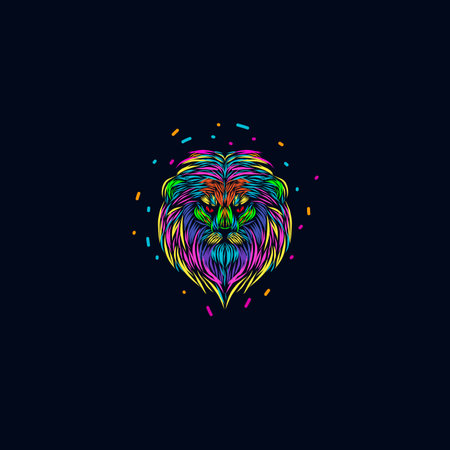 the wolf  beast line pop art potrait logo design with dark backgroundのイラスト素材