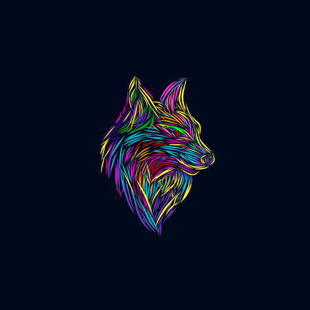 the wolf  beast line pop art potrait logo design with dark backgroundのイラスト素材