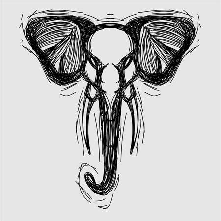 the line scribble art elephant logo design with white backgroundのイラスト素材