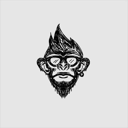 the scribble art fun face monkey gorilla logo with white backgroundのイラスト素材