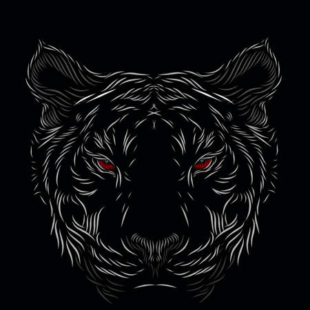 Tiger hunter head face line pop art potrait logo colorful design with dark backgroundのイラスト素材