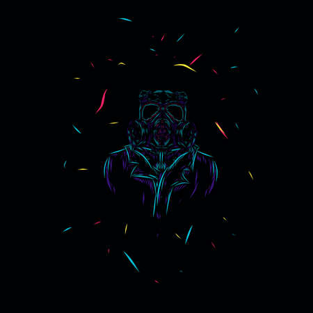 the gas mask line pop art potrait logo colorful design with dark background. Isolated black background for t-shirt, poster, clothing, merch, apparel, badge designのイラスト素材