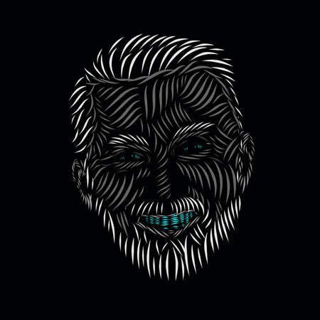 smiling man line pop art potrait logo colorful design with dark background. Isolated black background for t-shirtのイラスト素材