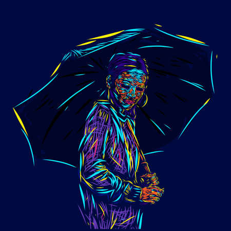 Umbrella women vector line pop art potrait colorful design backgroudのイラスト素材