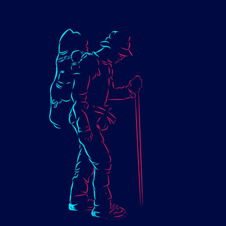 backpacker line pop art potrait logo colorful design with dark background. Abstract vector illustration.のイラスト素材