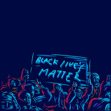 Black lives matter line pop art potrait logo colorful design with dark background. Abstract vector illustration. Isolated black background for t-shirtのイラスト素材