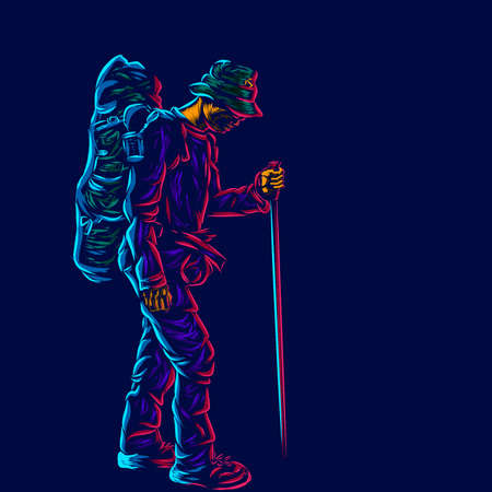 backpacker line pop art potrait logo colorful design with dark background. Abstract vector illustration.のイラスト素材