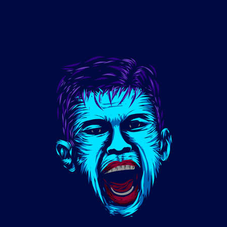 Angry man line pop art potrait logo colorful design with dark background. Abstract vector illustration. Isolated black background for t-shirtのイラスト素材