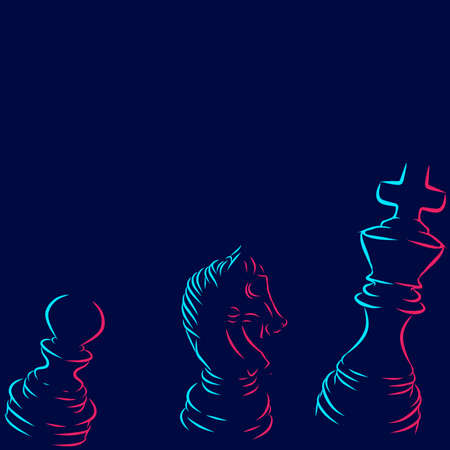 Chess line pop art potrait logo colorful design with dark background. Abstract vector illustration. Isolated black background for t-shirtのイラスト素材