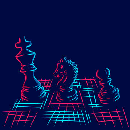 Chess line pop art potrait logo colorful design with dark background. Abstract vector illustration. Isolated black background for t-shirtのイラスト素材