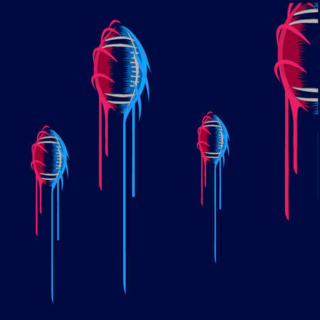The flying american football ball pop art line logo.  Colorful design with dark background. Abstract vector illustration. Isolated black background for t-shirtのイラスト素材