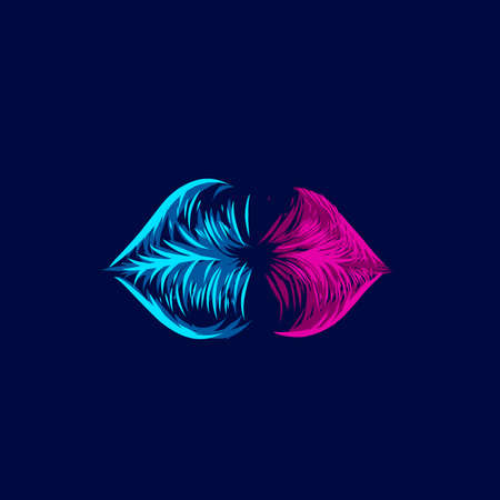 Lips mouth line pop art potrait logo colorful design with dark background. Isolated black background for t-shirtのイラスト素材