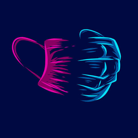 medical mask line pop art potrait logo colorful design with dark background. Isolated black background for t-shirtのイラスト素材