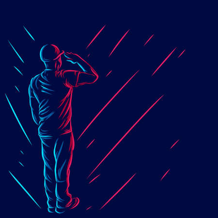 Contractor line pop art potrait logo colorful design with dark background. Abstract vector illustration. Isolated black background for t-shirtのイラスト素材