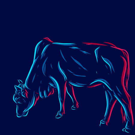 cow buffalo line pop art logo design with dark backgroundのイラスト素材