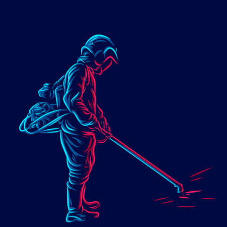 Contractor line pop art potrait logo colorful design with dark background. Abstract vector illustration. Isolated black background for t-shirtのイラスト素材