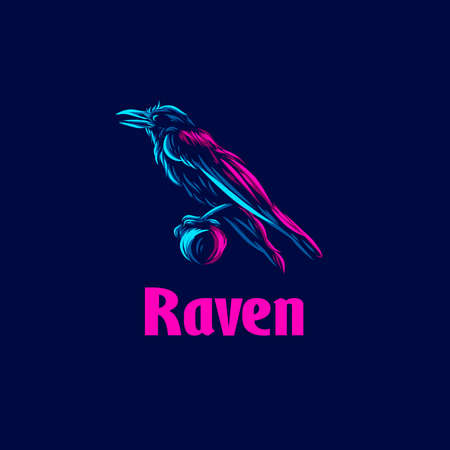 Raven Corbie Beak Bird line pop art potrait logo colorful design with dark background. Abstract vector illustration.のイラスト素材