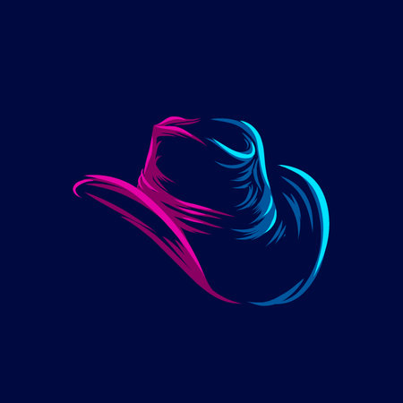 Cowboy hat line pop art potrait logo colorful design with dark background. Abstract vector illustration.のイラスト素材