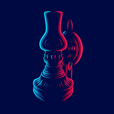 oil lamp vintage line pop art potrait logo colorful design with dark background. Abstract vector illustration.のイラスト素材