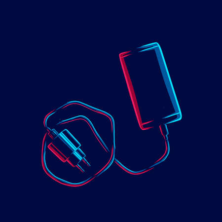 electronic smartphone charger line pop art potrait logo colorful design with dark background. Abstract vector illustration.のイラスト素材
